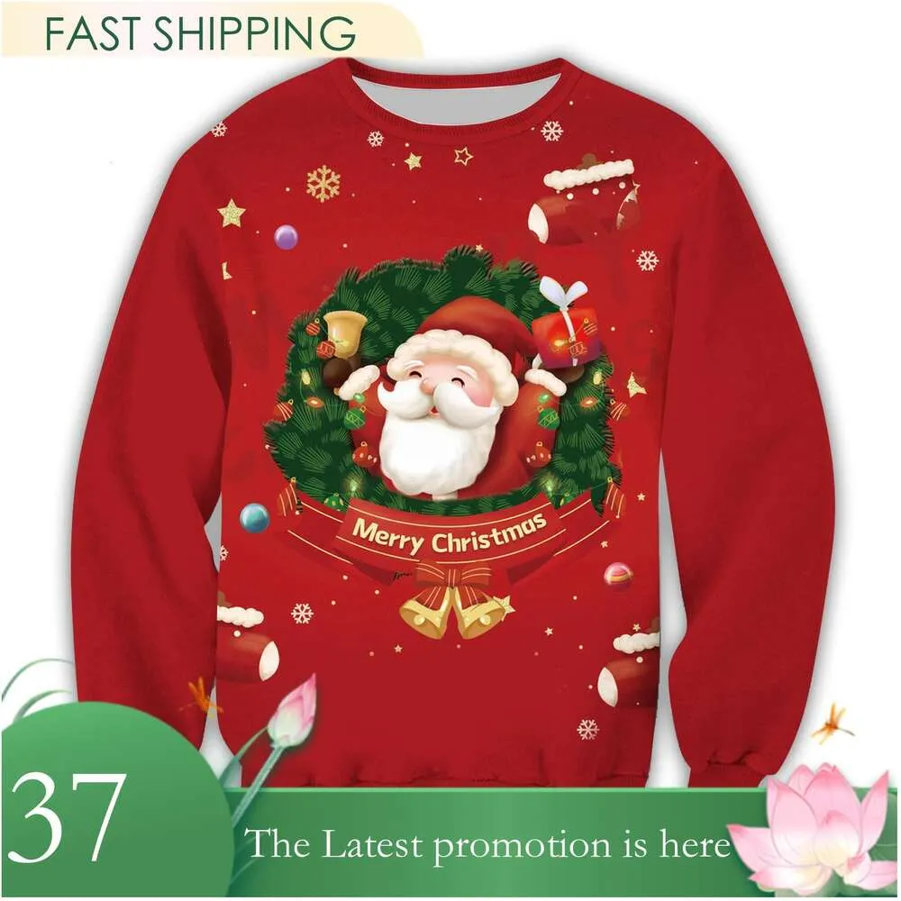 christmas sweater Autumn/ winter essentialhoody men's and Women's 3D Printed Sweater Santa Claus Elk Element Couple's Round Neck Jacket