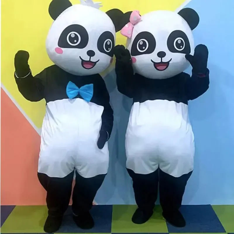 Professionell härlig panda vän maskot kostymer plysch tecknad panda vuxen klädsel upp karneval prestanda rekvisita