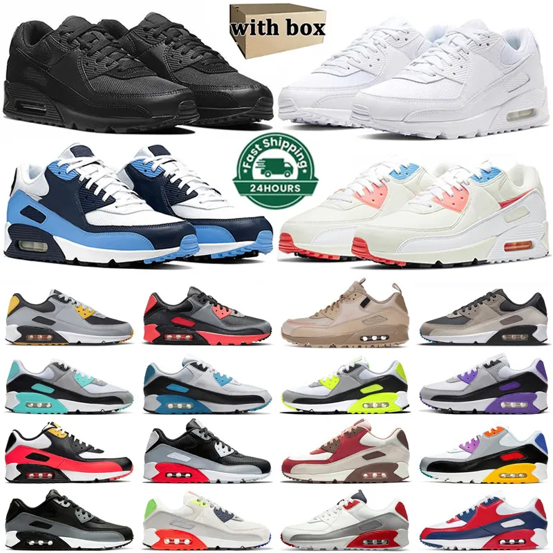 Con caja Max 90 Zapatillas para correr Hombres Mujeres 90s Triple Negro Blanco Cargo Caqui Excedente Desierto Camo Lobo Gris Láser Azul Royal Recraft Supernova Zapatillas deportivas para hombre 36-46