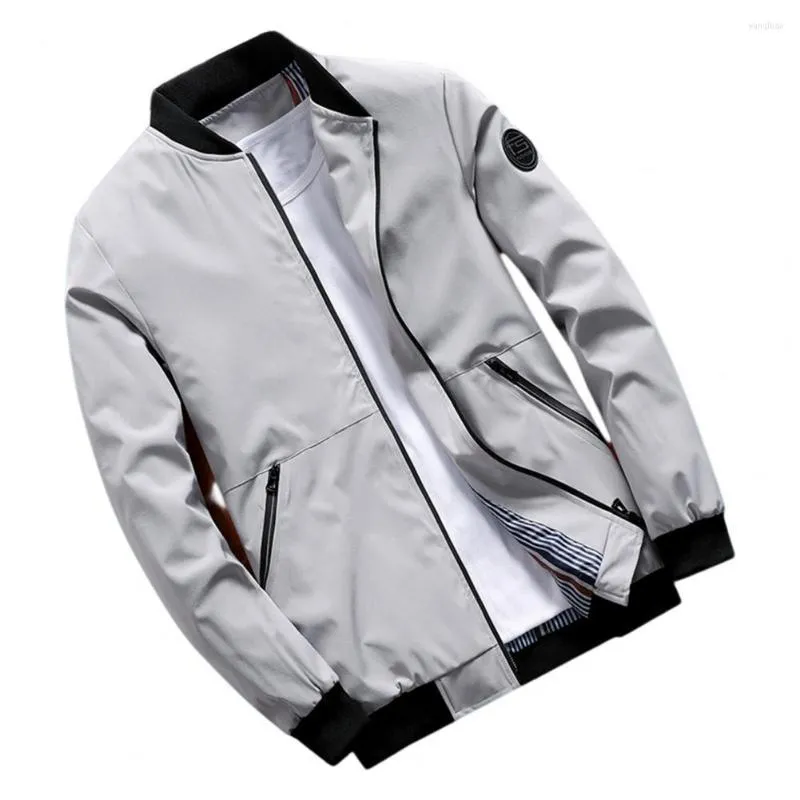 Heren Jackets Men Business Jacket Ribbing Bottom Temperament Bomber Pure Color Elastic Cuff Outerwear