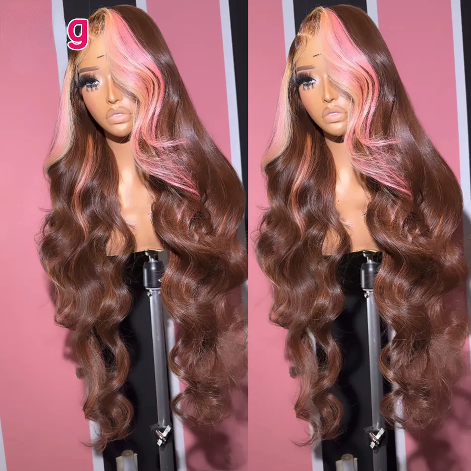 Brasileiro destaque rosa loira marrom 360 laço frontal perucas de cabelo humano 200% onda do corpo perucas sintéticas fechamento do laço perucas para mulher