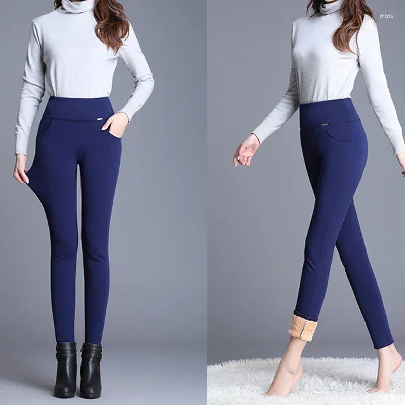 Damesbroeken Casual warme fluwelen zachte broeken Winter Office-dame Verdikte hoog getailleerde bovenkleding Mode Fleece elastische leggings 29644