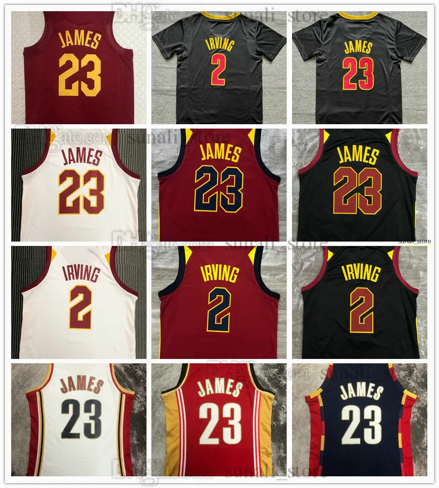 구식 농구 LeBron 23 James Jersys Kyrie 2 Irving Team Red White Black 2023 남자 여자 청소년