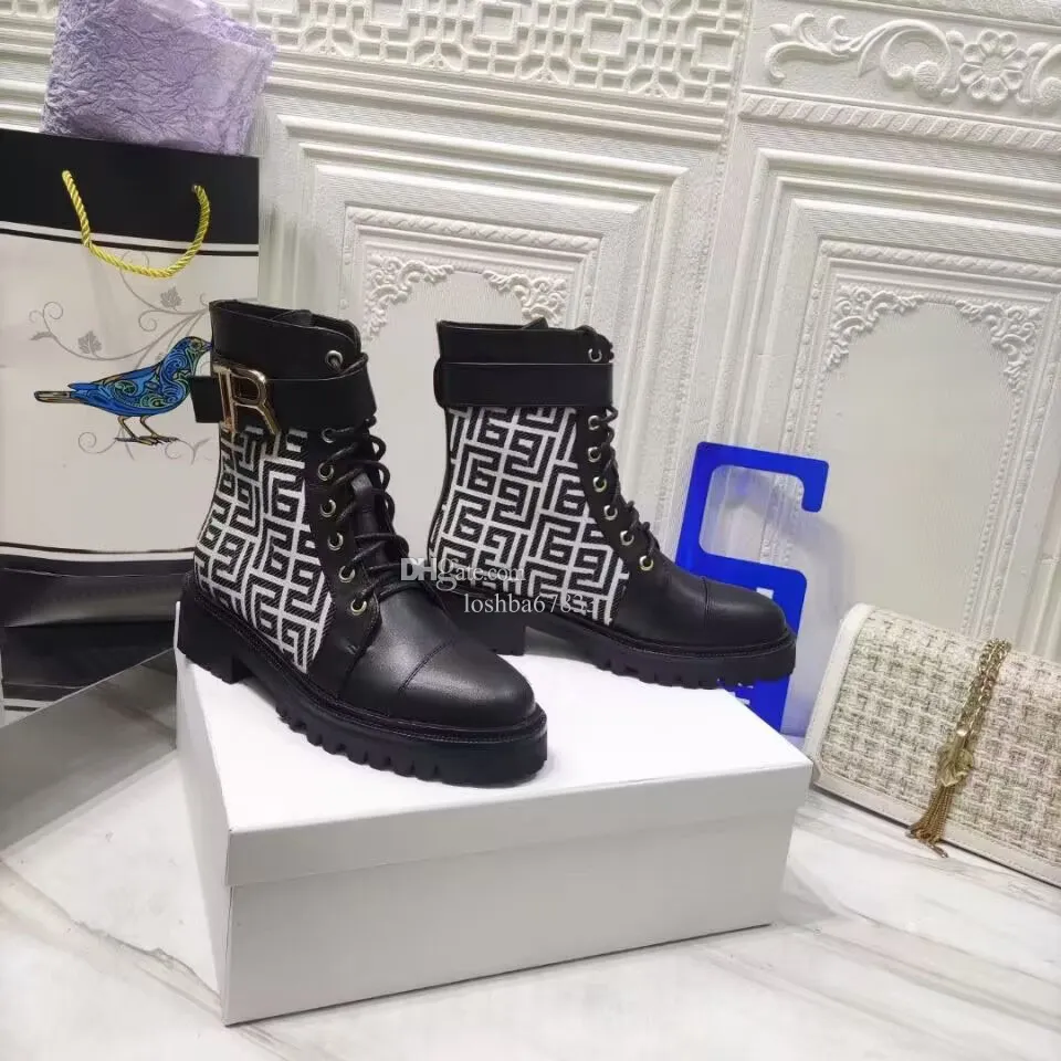 Botas desnudas de alta calidad para mujer Impresión en color de moda Cordones de costura de cuero genuino Botas Martin Botas militares de montañismo al aire libre Caja de accesorios 35-42