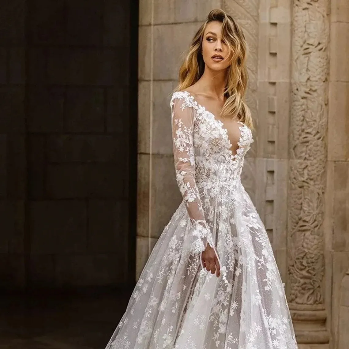 Illusion Appliques Wedding Dresses A E Long Sleeves... From Redwhitebliss,  $114.81 | DHgate.Com