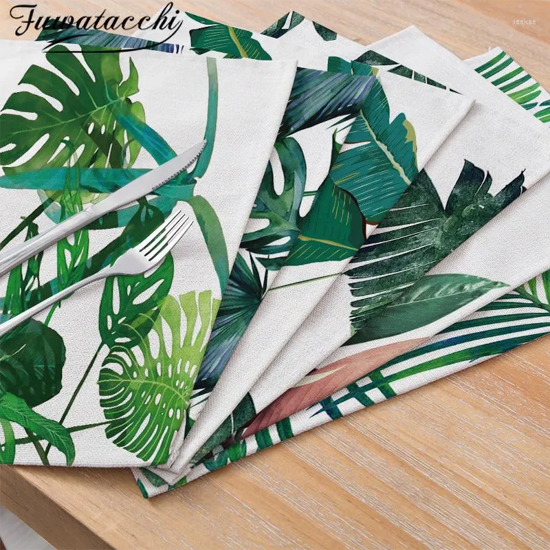 Tischsets Fuwatacchi Green Leaves Decor Geschirr Langlebiges Tischset für Abendessen Teeparty Küchenzubehör Schüssel Tassen Pads Getränkeuntersetzer