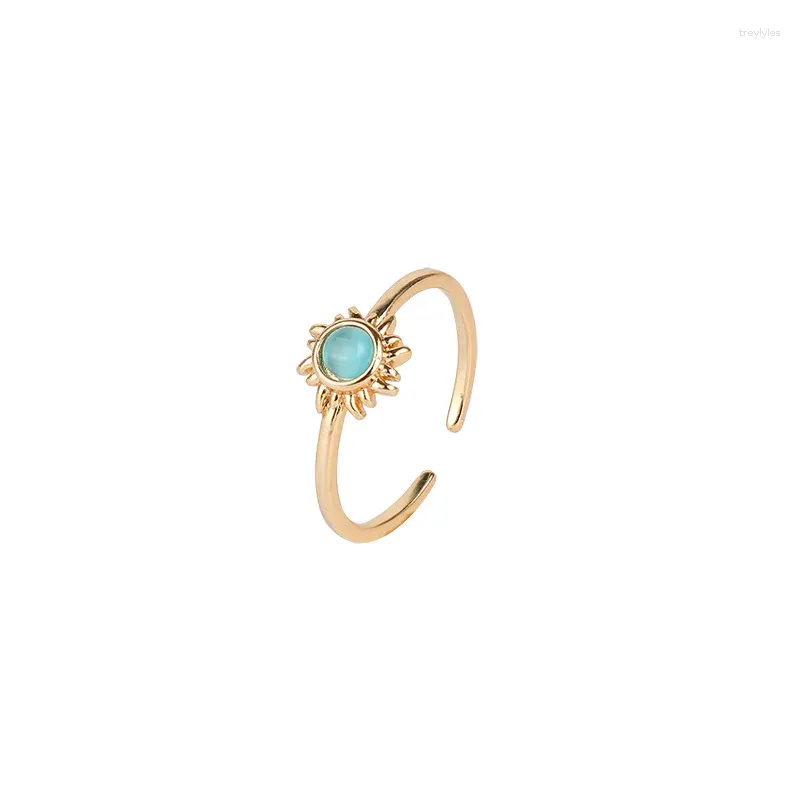 Cluster Rings 2023 Fashion Women Vintage Simple Blue Gem Sun Opening Finger Ring Retro Party Gen Adjustable Jewerly