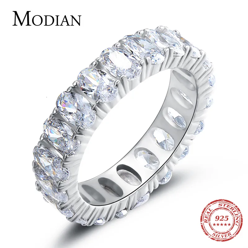 Anillo solitario Modian 100% Plata de Ley 925 Anillo de dedo brillante ovalado clásico para mujer Lujo AAAAA CZ Compromiso de boda Joyería fina 230404