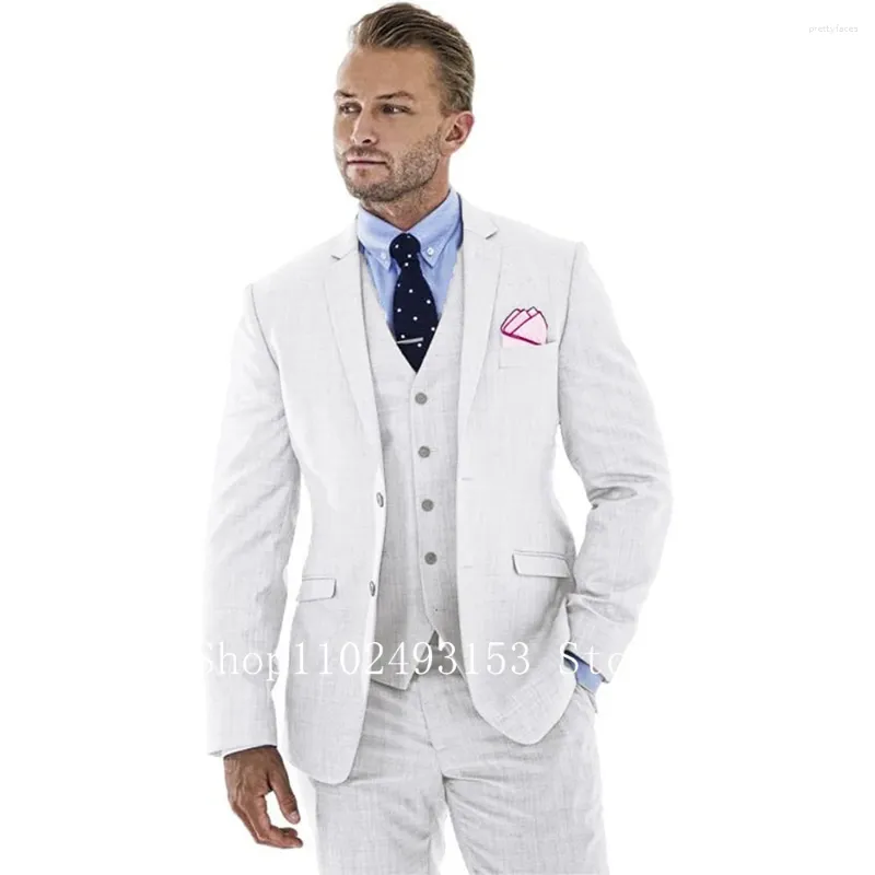 Costumes pour hommes Mode Blanc Hommes Slim Fit 3 Pièces Revers Cranté Classique Formelle Élégante Garçons D'honneur Robe De Mariée Costume Costume Homme