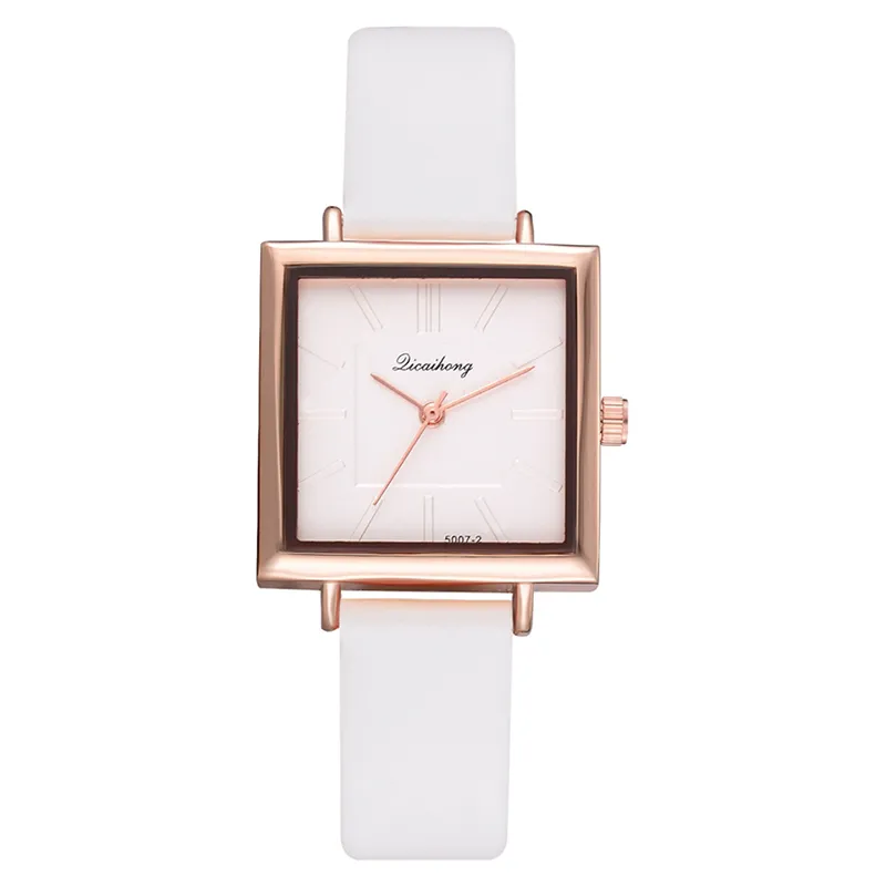 HBP Casual Ladies Watches White Skórzany pasek kwadratowy giełd biznesowy kwarc ruch elektroniczny zegarek