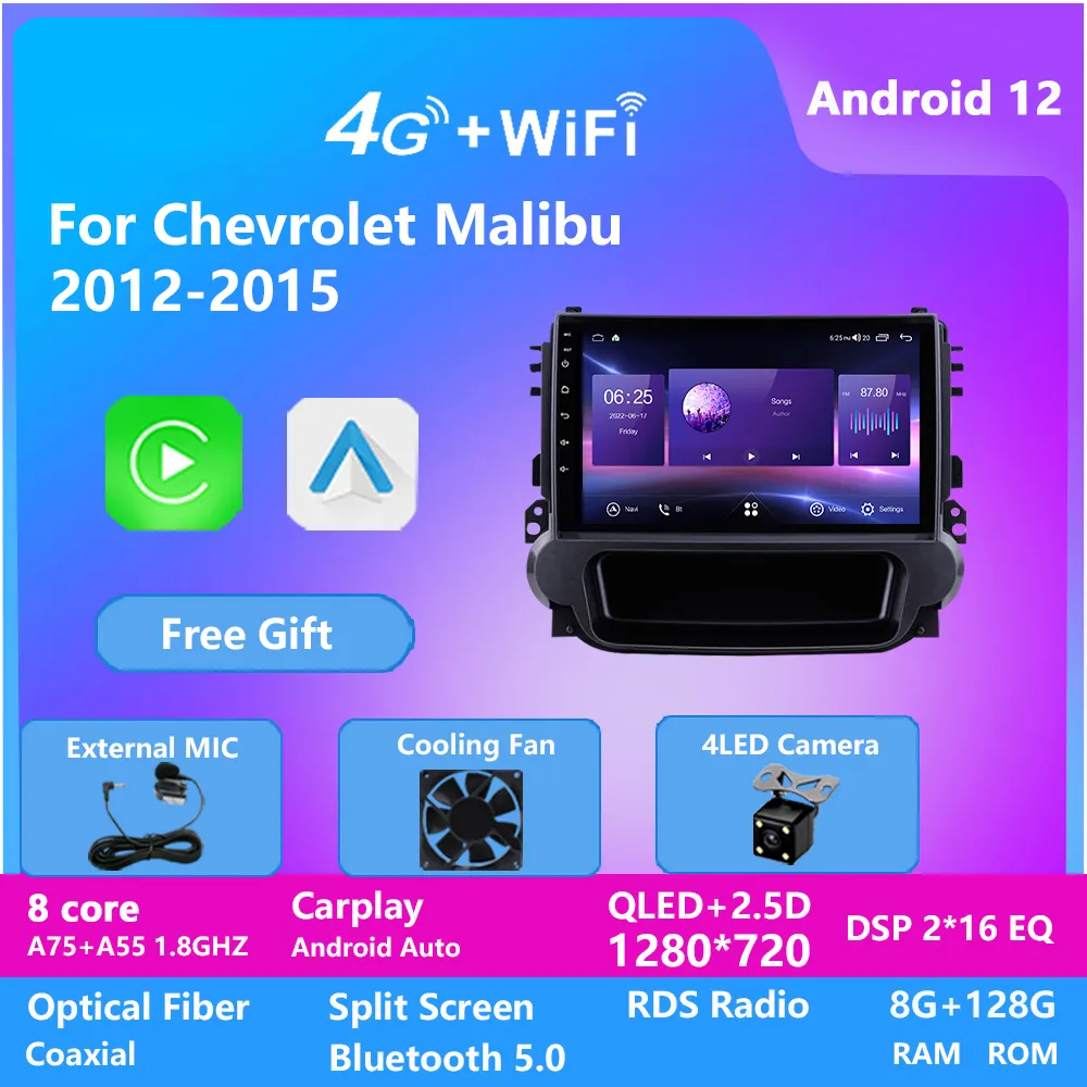 Android 12 Video For Chev Malibu 2012-2015 Car Radio Multimedia Video Player GPS Navigation 4G WIFI Carplay 2Din 2 Din Head Unit