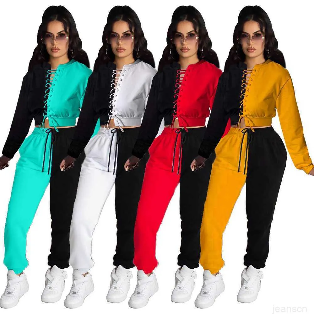 Dames Tracksuits Designers Dames Sportpakken Kleding 2023 Autumn Color Matching Corns bandage tweedelige set Jogging-pakken