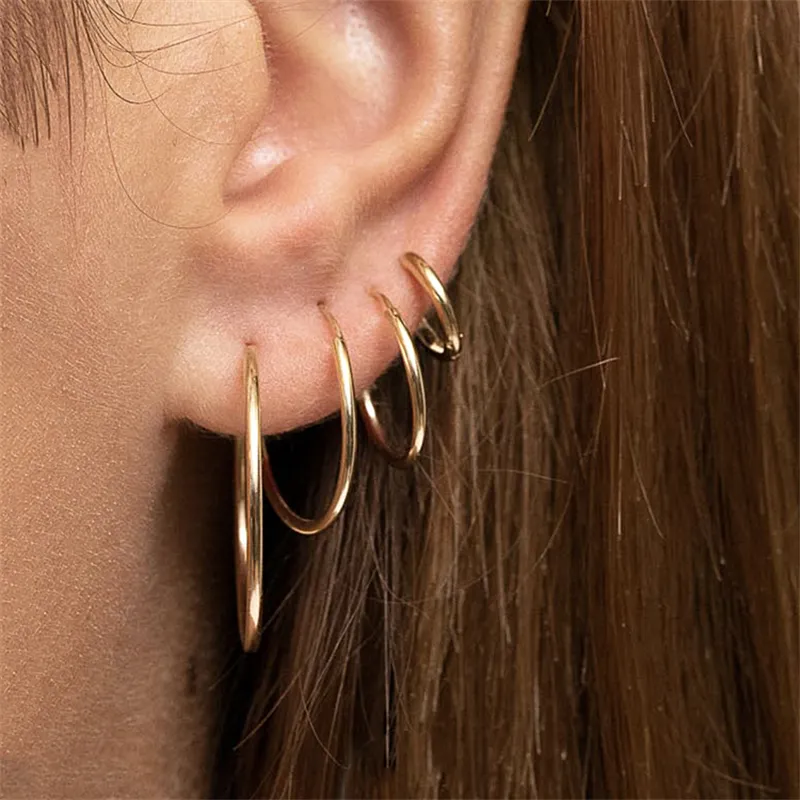 Orecchini A Cerchio Piccoli Ipoallergenici Placcati In Oro 14K Per Donna Bianchi~p198137353