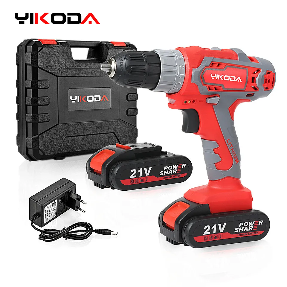 Electric Screwdriver YIKODA 21V Electric Screwdriver Lithium Battery Rechargeable Cordless Drill DIY Mini Two Speed Household Power Tools 230404