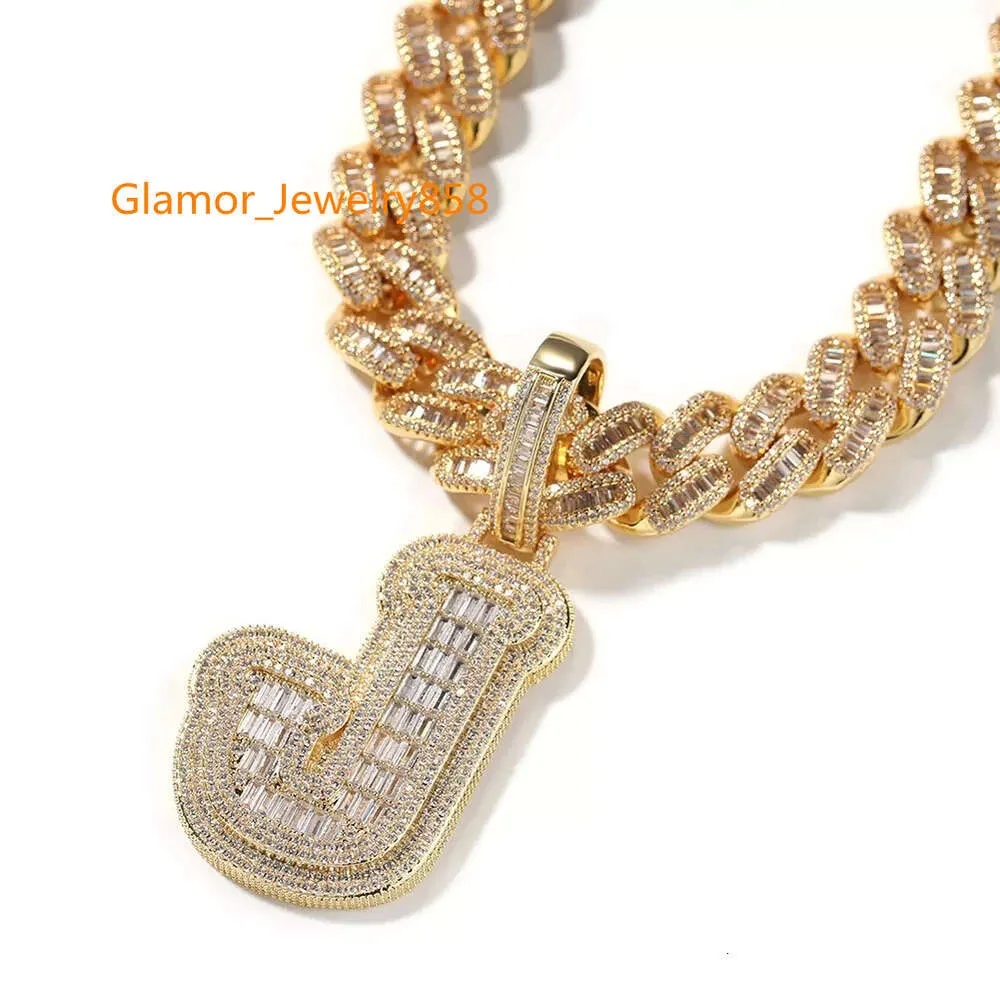 Personalizado personalizado baguette diamante letra capital alfabeto nome colar 18k masculino jóias de luxo pingente