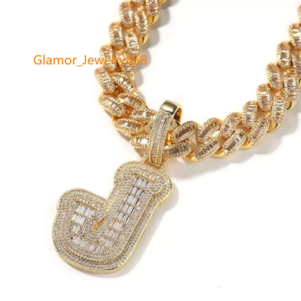 Custom Baguette Diamond Letter Alphabet Name Necklace 18k Men Luxury  Jewelry Pendant
