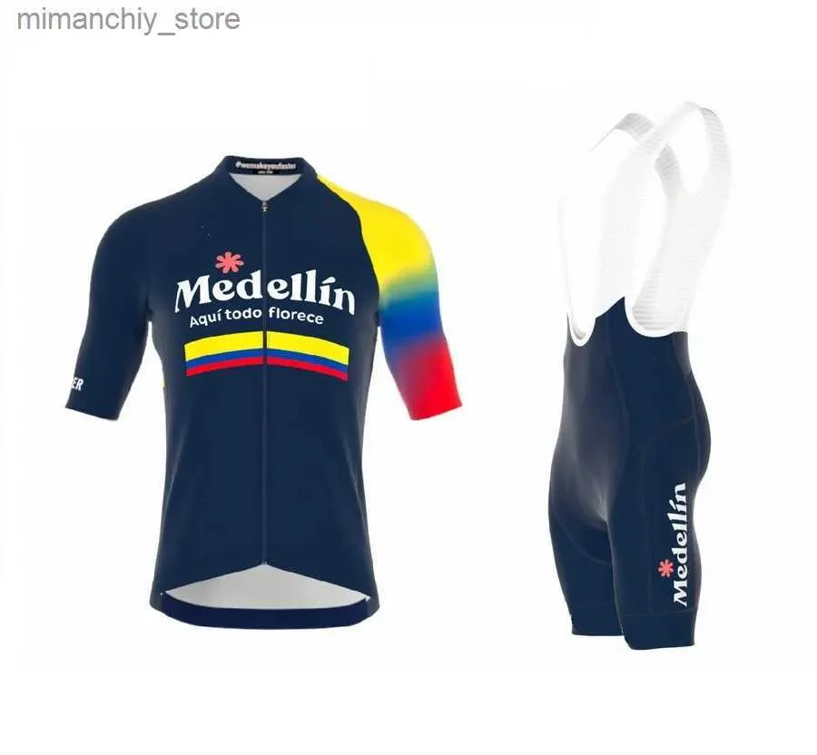 Jersey Cycling Sets 2023 Medellin - EPM Team Colombia Men Jersey Short Seve Rowerc Odzież z szorty śliniaka Ropa Ciclismo Q231107