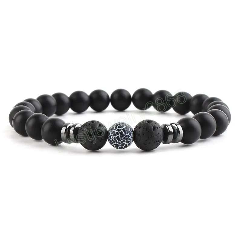 8MM Natural Stone Bracelets Black Lava Beads Bangle For Women Men Balance Yoga Buddha Prayer Jewelry Gift