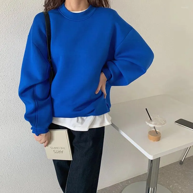 Women's Hoodies Chic Loose Cotton Oversized Women Autumn Sweatshirts Casual O-neck Full Sleeve Female Solid Pullovers Tops 2023 WH8