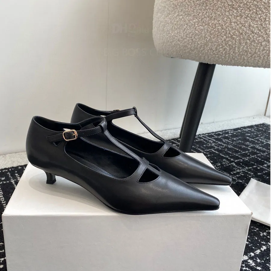 the row sandal pumps heels buckle strap Pointed toes Low-heel Mary Jane sandal shoes Kitten heels Dress shoes Luxury designer shoes Factory footwear