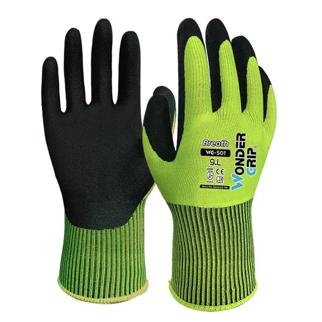 Wonder Grip Gloves Black Reflective Vest Flexible Work Nitrile Glove Nylon Personlig skyddsutrustning WG500 501 502 för trädgårdsskötsel PPE Arbetssäkerhetsmaterial