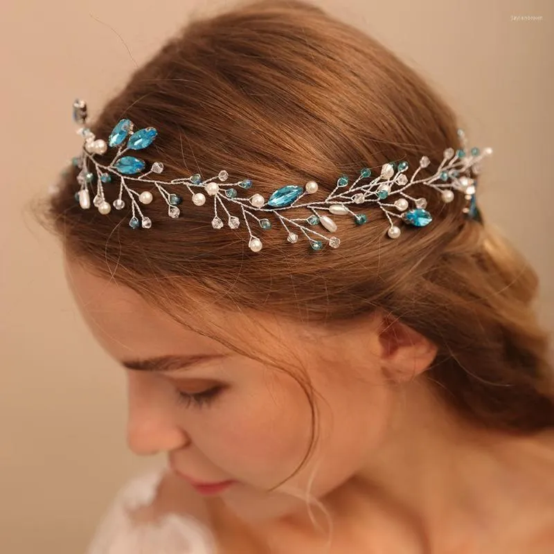Headpieces romantisk blå strass Långt hår vinrankor söta kvinnor hårstycken brudhuvudbonad för tillbehör tiaras bröllop pannband