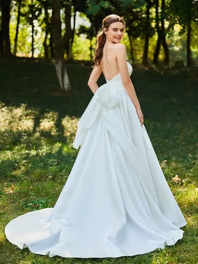 Strapless Bowknot A-Line Garden Wedding Dress 2024 New Strapless Bowknot A-Line Garden Wedding Dress 2024 New