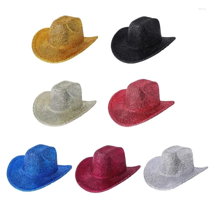 Berets Cowboy Hat For Outdoor Tinsels Woman Windproof Model Show