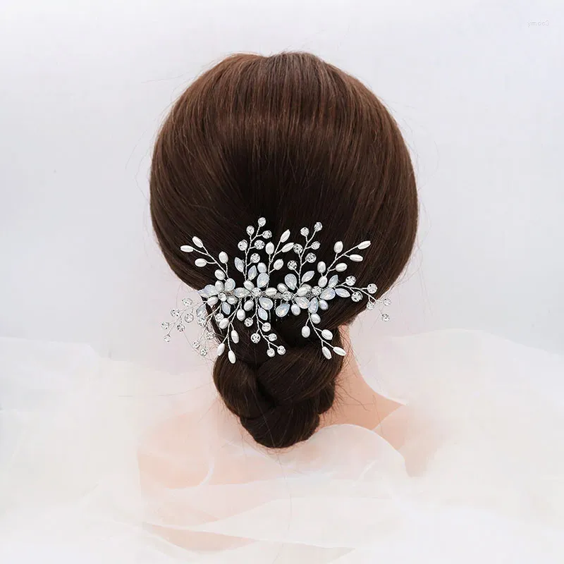 Pinces à cheveux Floralbride, alliage de cristal fait à la main, strass, perles, feuille de fleur, peigne de mariée, accessoires de mariage, bijoux pour femmes