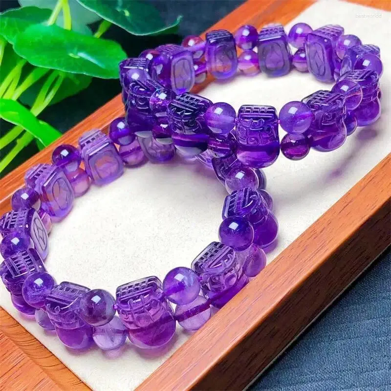 Bangle Natural Amethyst Pixiu Bracelet Handmade Crystal Quartz Jewelry Stretch Children Birthday Gift 1pcs 10x15mm