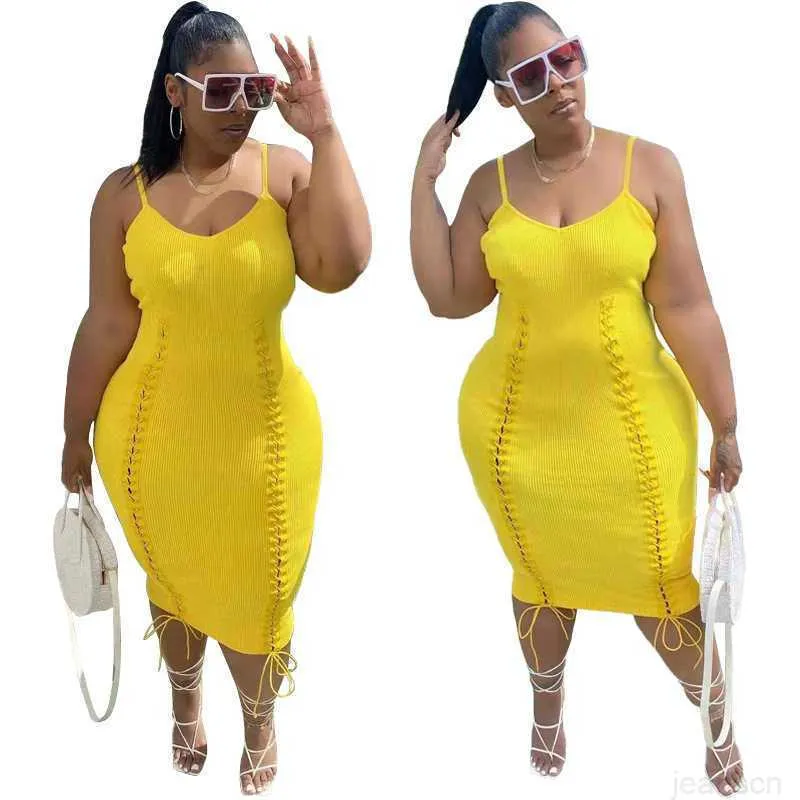 Robes grande taille pour femmes de la mode de créateurs printemps nouvelle jupe à bretelles taille haute bandage grande robe serrée