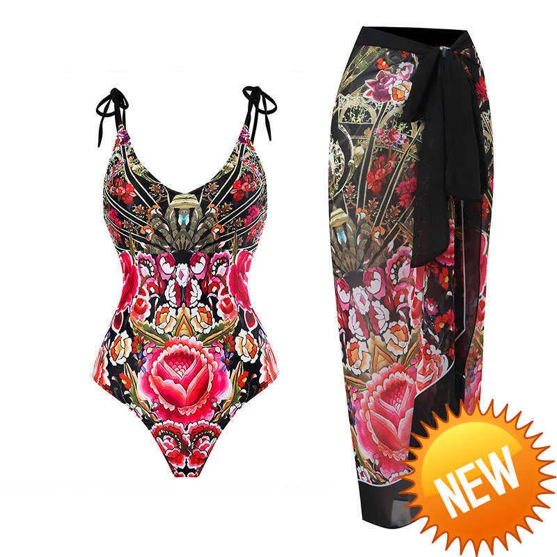 2023 New Leaperd One Piece Swimsuit Women Floral Prifle Ruffle Swimwear Tropical Summer Summer Beach Tise Hot Hot