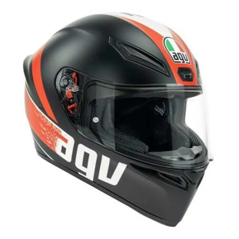 AGVフルヘルメットメンズとレディースのオートバイヘルメットK-1 K1グリップマットブラックレッドモーターサイクルフルフェイスヘルメットサイズMS ML L XL WN-XOHE