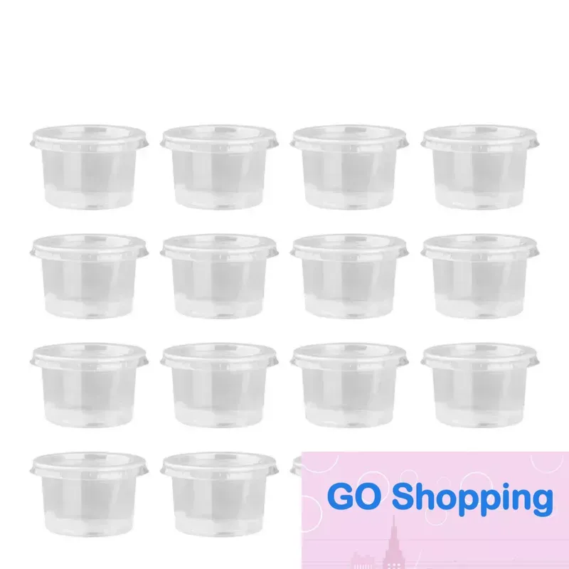 Kvalitet Små plastbehållare med lock Jello Shot Cups Satsment Sauce Cup för Portion Meal Prep