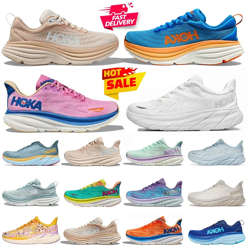 Hoka Bondi 8 Clifton 9男性向けの1つの靴Hokas Black Hhite Shark Gray Goblin Goldin Floral Green Blue Harbor Mensトレーナー