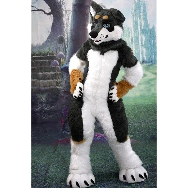2024 Rabatt Svartvitt husky hund Wolf FoxFursuite Mascot Furry Costume Dressing Stor evenemangsprestanda Kostym