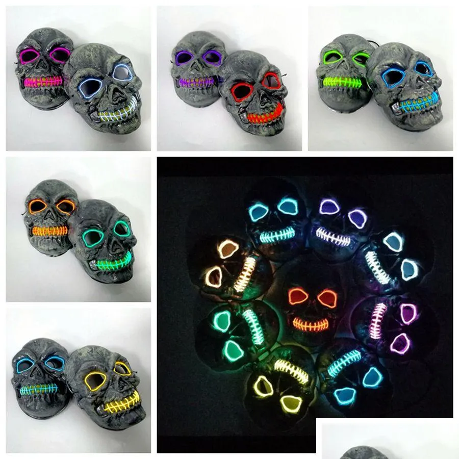 Party Masks Skl Glowing Mask Costume Led For Horror Theme Cosplay El Wire Halloween Supplies Rra2126 Drop Delivery Home Garden Festiv Dhbfj