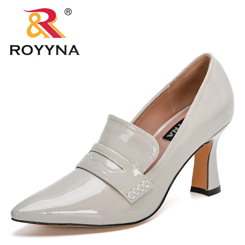 Klänningskor Royyna Designers Wedding Shoes Women Patent Leather Pumps Ladies High Heels Trendy Point Toe Office Shoes Feminimo 230404