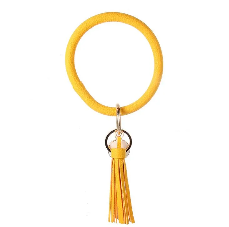 سوار جلدي سلسلة مفتاح pu wristr round key ring tassel arristbands Sports Keychain Bracelets Round Rings DA247