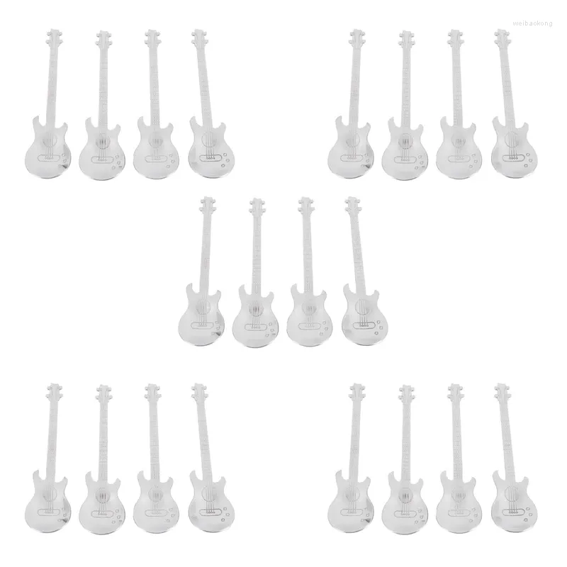 Kaffescoops Luda Guitar Tesked 20 PCS Rostfritt stål Musikskedar Mixing Sugar Spoon (Silver)