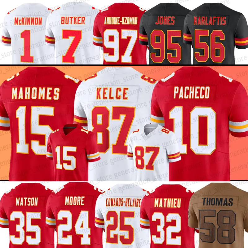 15 Patrick Mahomes Football Jersey Travis Kelce Nick Bolton Jaylen Watson Isiah Pacheco Felix Anudike-Uzomah Skyy Moore Trent McDuffie Clyde Edwards-Helaire