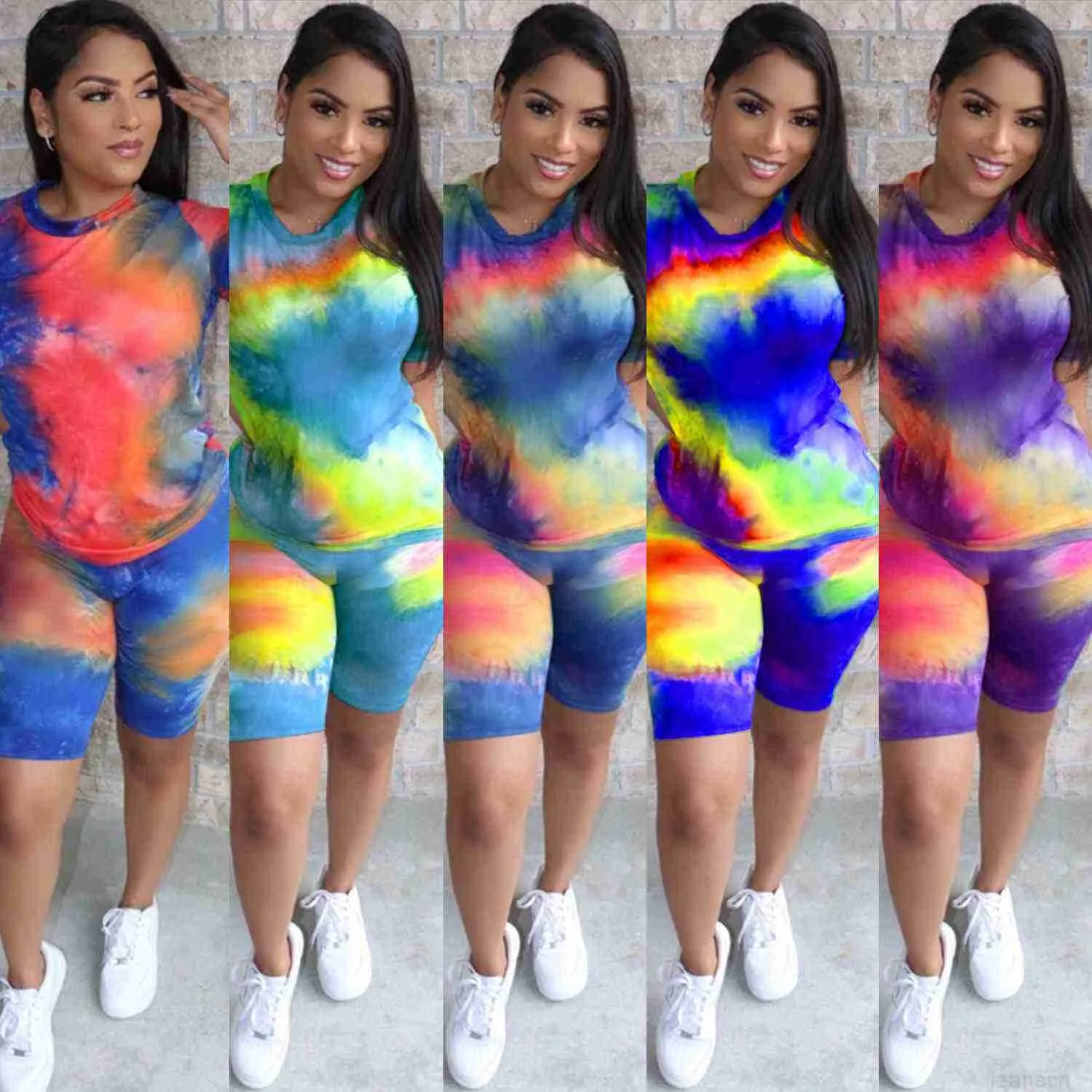 Roupas de designers 2023 fatos de treino femininos fatos desportivos moda tie dye impressão simples fato de verão solto conjunto de duas peças para casa