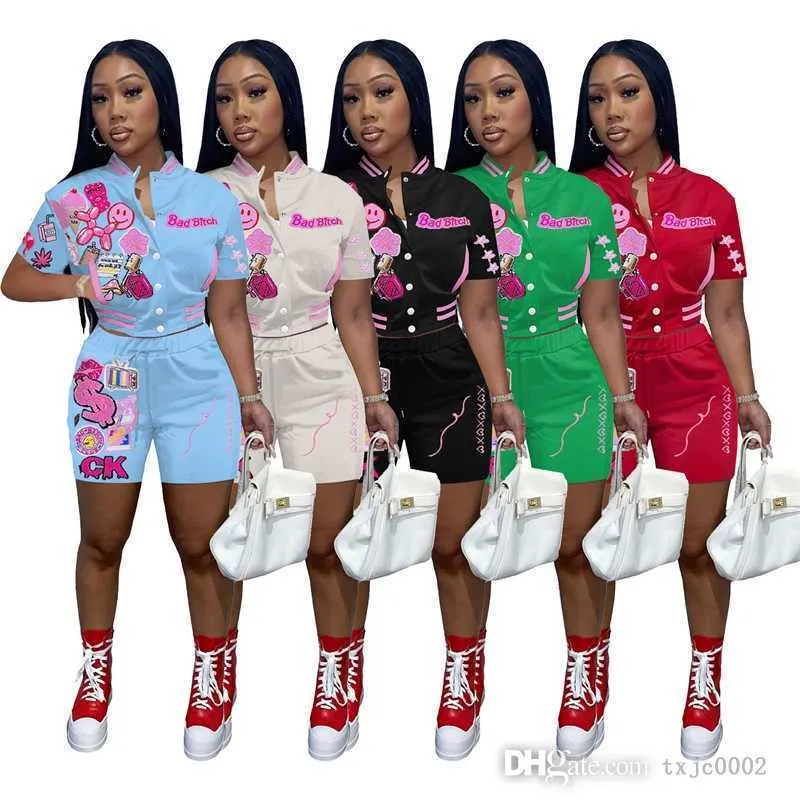 Designer Summer Women Baseball Tracksuits Two 2 Piece Matching Set Fashion Printed Short Sleeve Top And Shorts Suits Sportswear