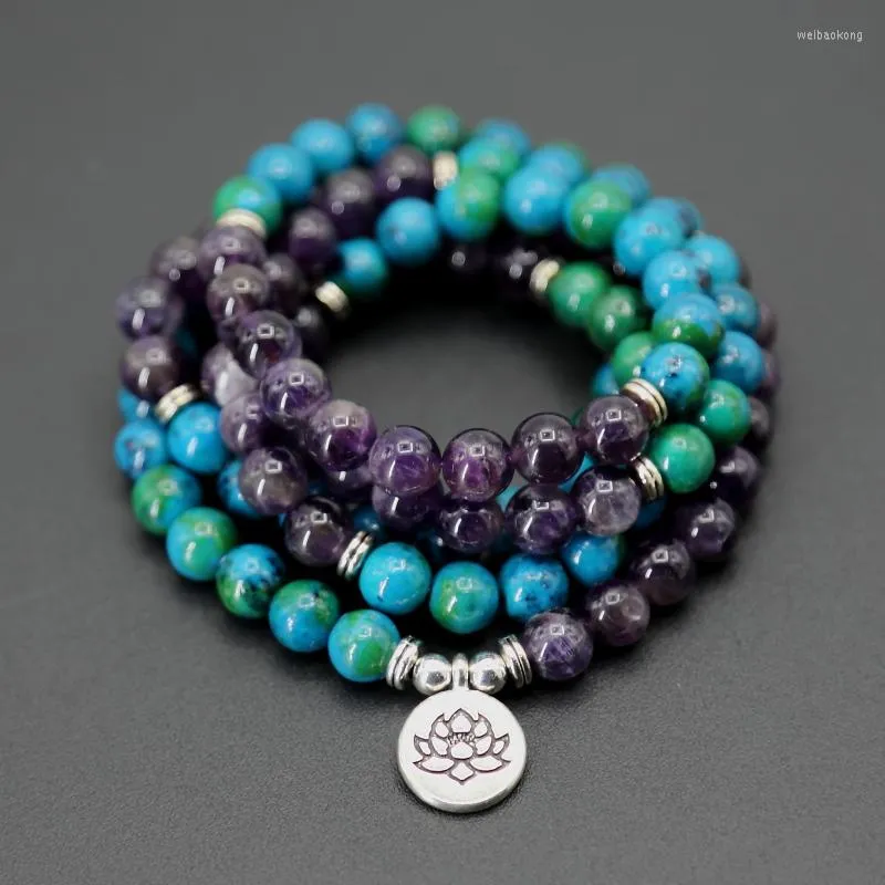 Strand Fashion Women Armband Phoenix Lapis Lazuli With Lotus Om Buddha Charm Yoga 108 Mala Necklace Drop