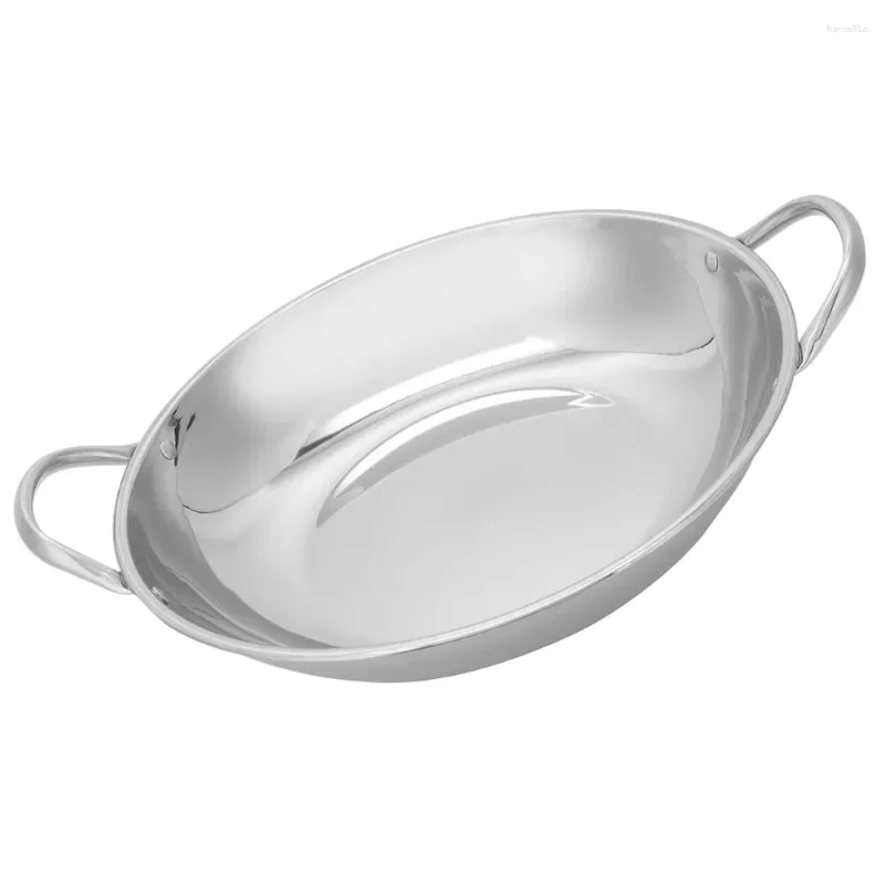 Pans Stainless Steel Pot Cookware Double Handle Food Wok Wear Resistant Fry Kitchen Vegetable Reusable Accessory