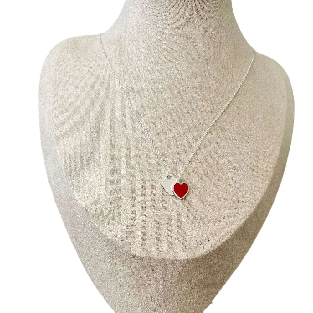 tiff ketting T Familie Sterling Zilver Dubbel Hart Ketting Vrouwelijk Emaille Blauw Roze Hart 925 Ketting Kraag Ketting Valentijnsdag Cadeau tiff