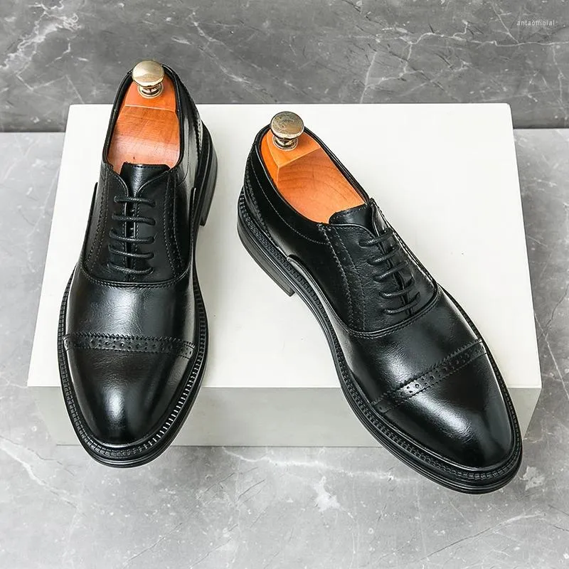 Sapatos de vestido homens derby apontou couro grosso sola antiderrapante moda clássico estilo europeu preto marrom tamanhos 38-46