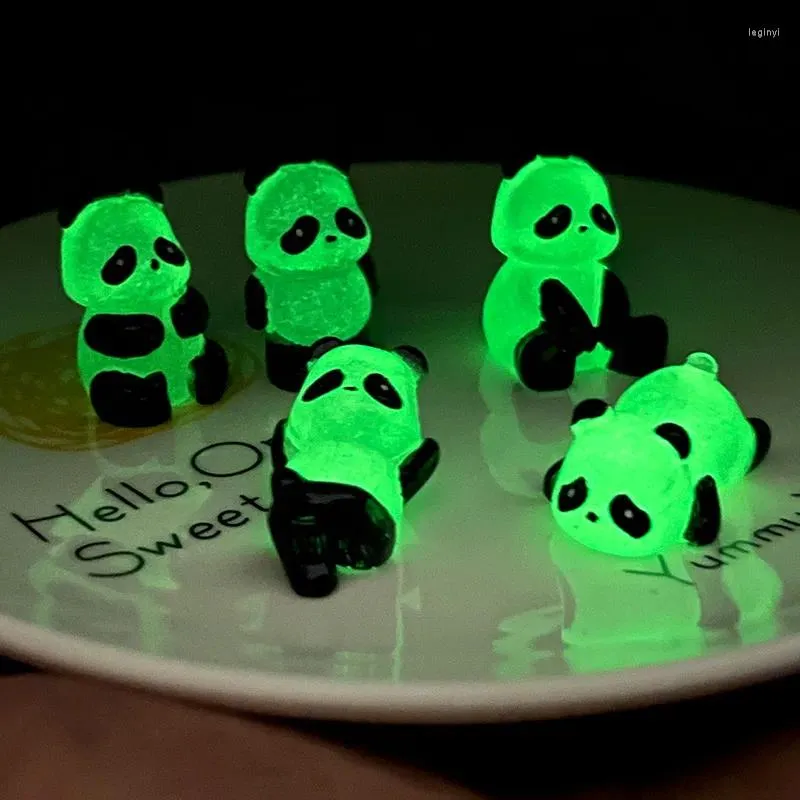 Decorative Figurines 5Pcs/Set Glowing Panda Mini Miniature Micro Landscape Ornament In Dark Flower Potted Decor