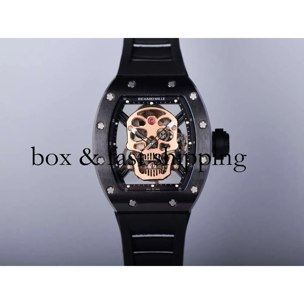 Ys Jb RM052-01 SUPERCLONE Активные часы с турбийоном Наручные часы Skull Designer Rm52 Diamond Hollowed Автоматическая механика Ceramic307 Montres de luxe