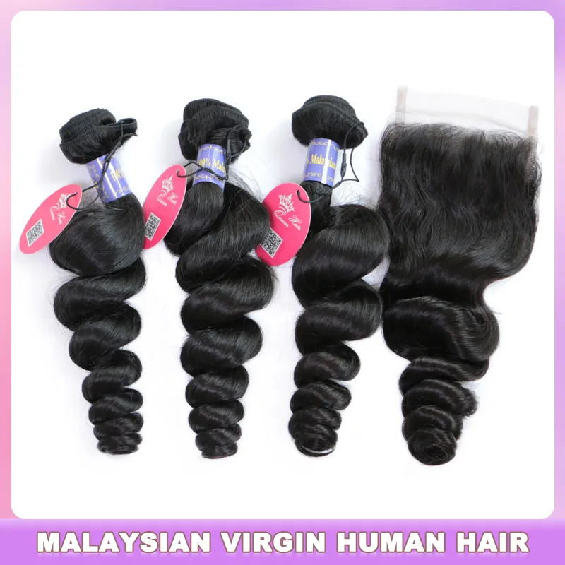 Loose Wave Bundles With Closure Human Raw Hair Bundles With Lace Closure Malaysian Hair Weave Bundles Virgin Hair Extension